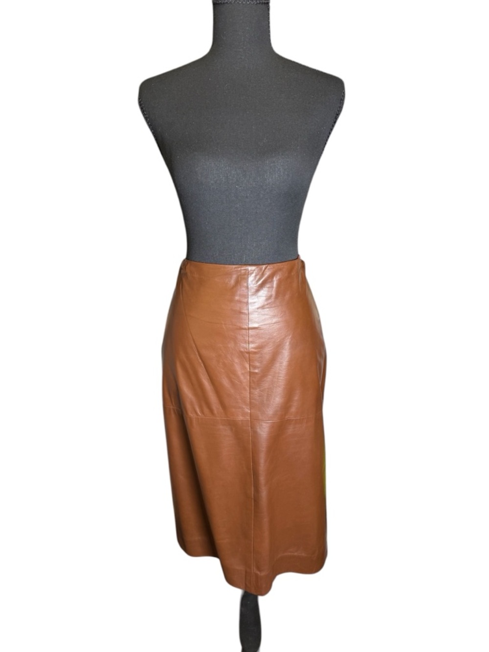 Vintage Ralph Lauren Blue LabelChestnut Brown Lux Leather Midi Skirt with slit